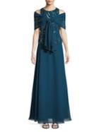 J Kara 2-in-1 Embellished Floor-length Gown And Scarf