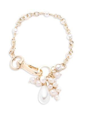 Carolee Sara Goldtone, Flex Chain Freshwater & Faux Pearl Charm Bracelet