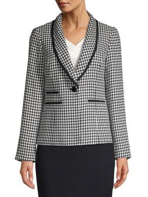 Nipon Boutique Herringbone Trimmed Button-front Blazer