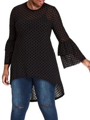 City Chic Plus Three-quarter Frill Sleeve Sheer Top