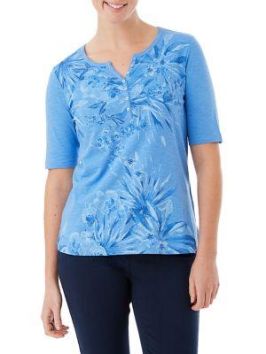 Olsen Island Breeze Tonal Print Henley Top