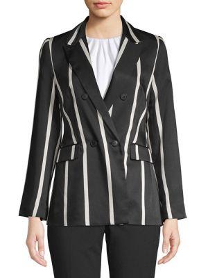 Vince Camuto Petite Double Breasted Notch Collar Striped Blazer