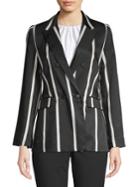 Vince Camuto Petite Double Breasted Notch Collar Striped Blazer