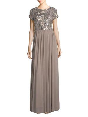 Betsy & Adam Sequined Floral Gown