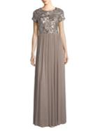 Betsy & Adam Sequined Floral Gown