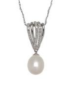 Lord & Taylor 8mm White Freshwater Pearl, Diamond And Sterling Silver Pendant Necklace