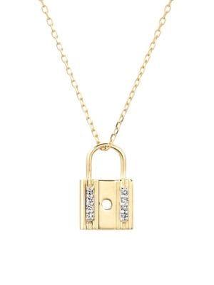Adina Reyter 14k Yellow Gold And Diamond Tiny Pave Lock Pendant Necklace