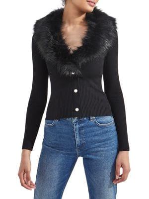 Miss Selfridge Faux Fur-trimmed Cardigan