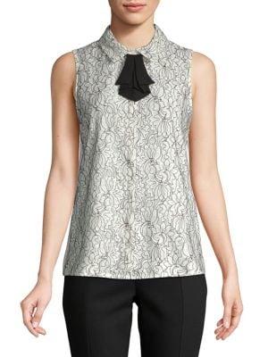 Karl Lagerfeld Paris Floral Bow Sleeveless Button-down Shirt