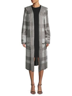 Joseph A Plaid Open-front Hooded Coat