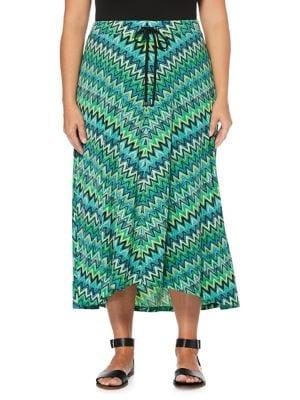 Rafaella Plus Drawstring Zigzag Print Maxi Skirt