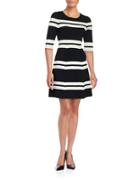 Eliza J Elbow-sleeve Striped Fit-and-flare Dress