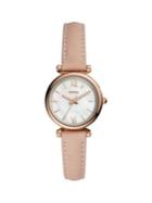 Fossil Carlie Mini 3-hand Rose Goldtone Stainless Steel & Leather-strap Watch