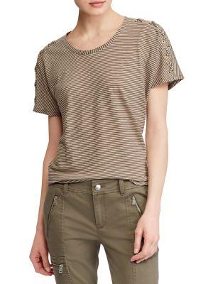 Lauren Ralph Lauren Lace-up Striped Tee