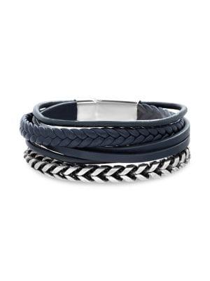 Lord & Taylor 2-piece Braided Vegan Leather & Two-tone Stainless Steel Chain Bracelet Set