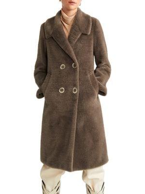 Mango Double-breasted Faux Fur Coat