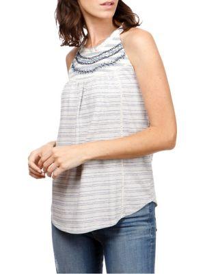 Lucky Brand Embroidered Stripe Halter Top