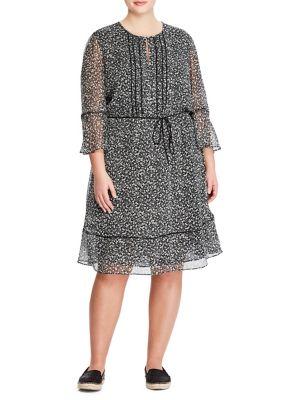 Lauren Ralph Lauren Plus Ruffle-trim Georgette Knee-length Dress