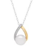Lord & Taylor 10/10mm White Pearl, Diamond, 14k Yellow Gold And Sterling Silver Teardrop Pendant Necklace