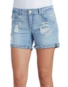Democracy Feather Embroidered Distressed Shorts