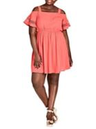 City Chic Plus Sweet Frills Cold-shoulder Dress
