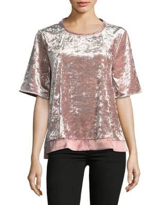 Joan Vass Elbow-length Sleeve Velvet Tee