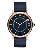 Marc Jacobs Roxy Rose Goldtone Stainless Steel And Leather Blue Satin Dial Three-hand Strap Watch