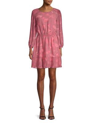 H Halston Pintucked Georgette Blouson Dress