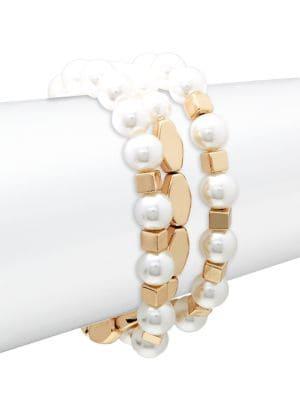 Design Lab 3-pair Faux-pearl Goldtone Bracelet