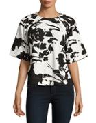 Joan Vass Pleated Floral Top