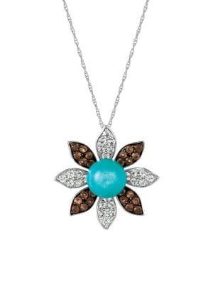 Le Vian Robins Egg Blue Turquoise&trade;, White Sapphire, Chocolate Quartz? And14k Vanilla Gold? Necklace