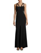 Xscape Mesh-accented Column Gown