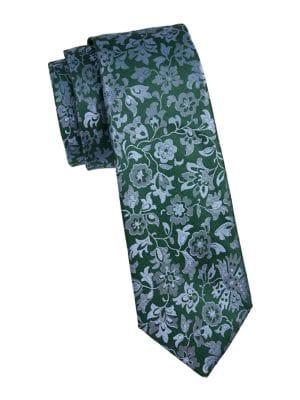 Black Brown Silk Floral-print Tie