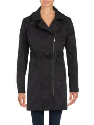 Vince Camuto Belted Asymmetrical Zip Trench Coat