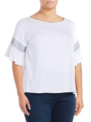 Vince Camuto Plus Smocked Drop-shoulder Top