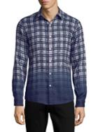 Michael Kors Dip-dye Plaid Linen Button-down Shirt