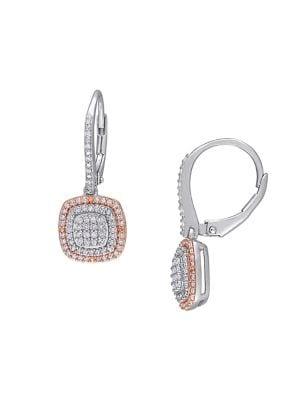 Sonatina Two-tone Sterling Silver 0.5 Tcw Diamond Cluster Halo Earrings