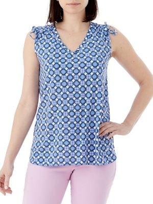 Olsen Santorini Gathered Shoulder Print Tank