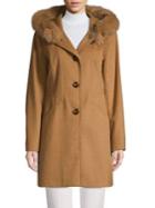 Forecaster Of Boston Fox Fur Hood Seamed Single-breasted Coat
