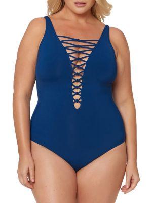 Bleu By Rod Beattie Plus One-piece Lace-up Front Swimsuit