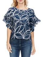 Vince Camuto Sapphire Sheen Graphic Bell-sleeve Blouse
