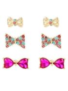 Betsey Johnson Goldtone And Mixed Stone Bow Stud Earrings Set