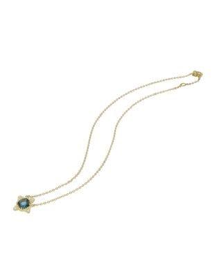 Ripka Angelica London Blue Topaz, Diamond And 14k Yellow Gold Cushion Shape Pendant Necklace