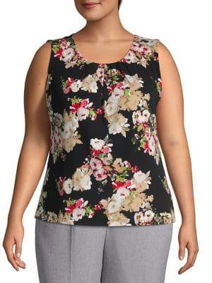 Calvin Klein Plus Pleated Floral Top