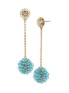 Miriam Haskell Floral Goldtone And Faux Pearl Beaded Ball Linear Drop Earrings