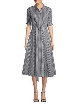 Calvin Klein Short Sleeve Gingham Belted Dress