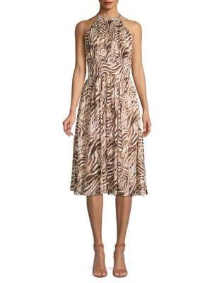 Elie Tahari Dominica Animal Print Halterneck Dress