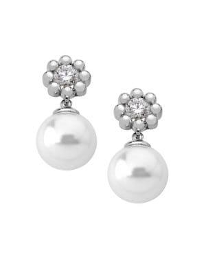 Majorica Exquisite Crystal Flower Faux-pearl Drop Earrings