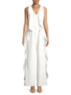 Adrianna Papell Cascade Ruffle Crepe Jumpsuit