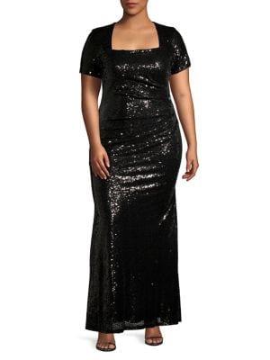 Quiz Curve Plus Glitter Ruched Side Gown